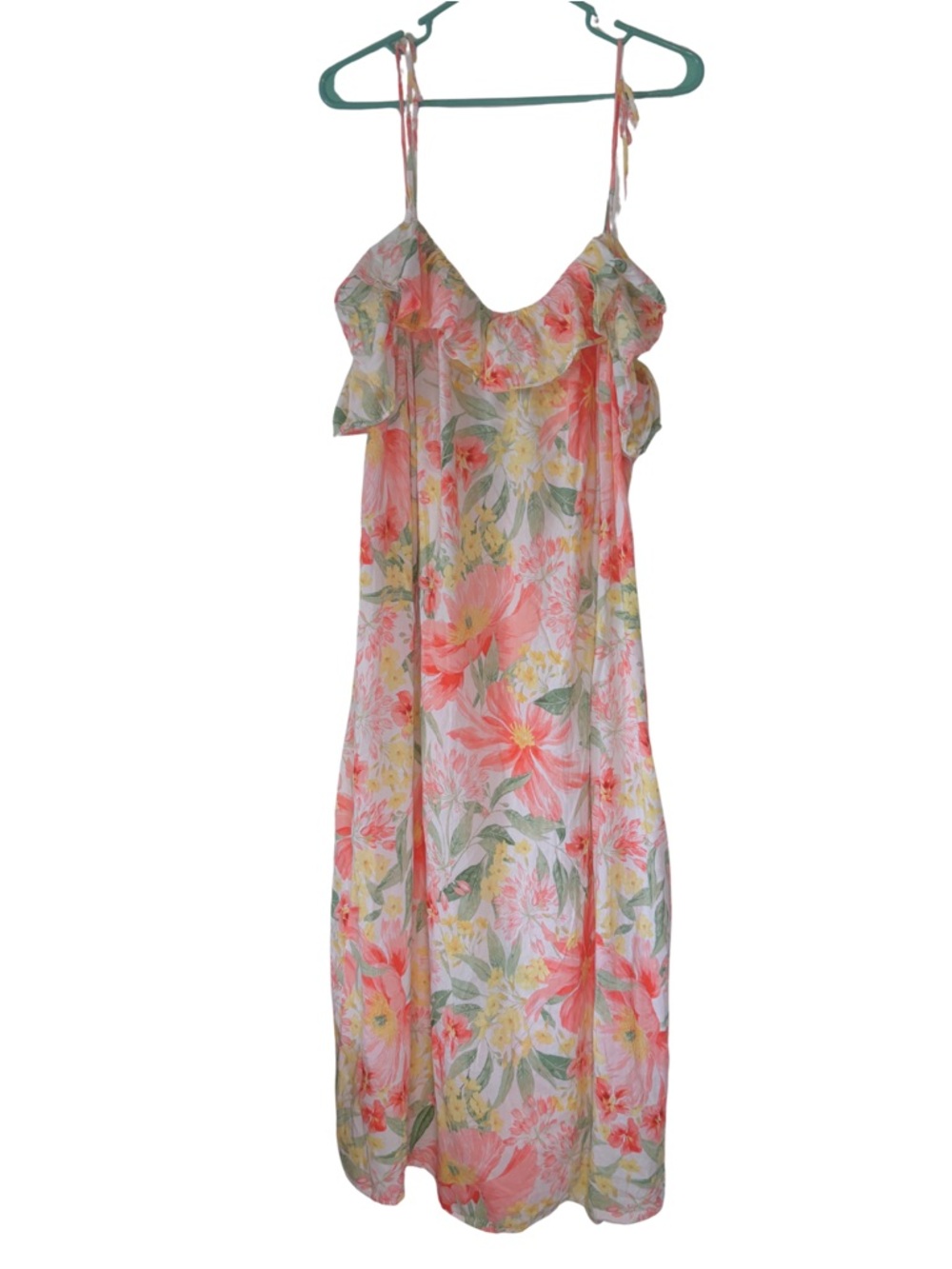 H&M Coral, Yellow & Green Floral Midi Dress